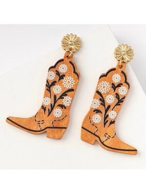 New Plunder Cowgirl Boot Floral Drop Earrings